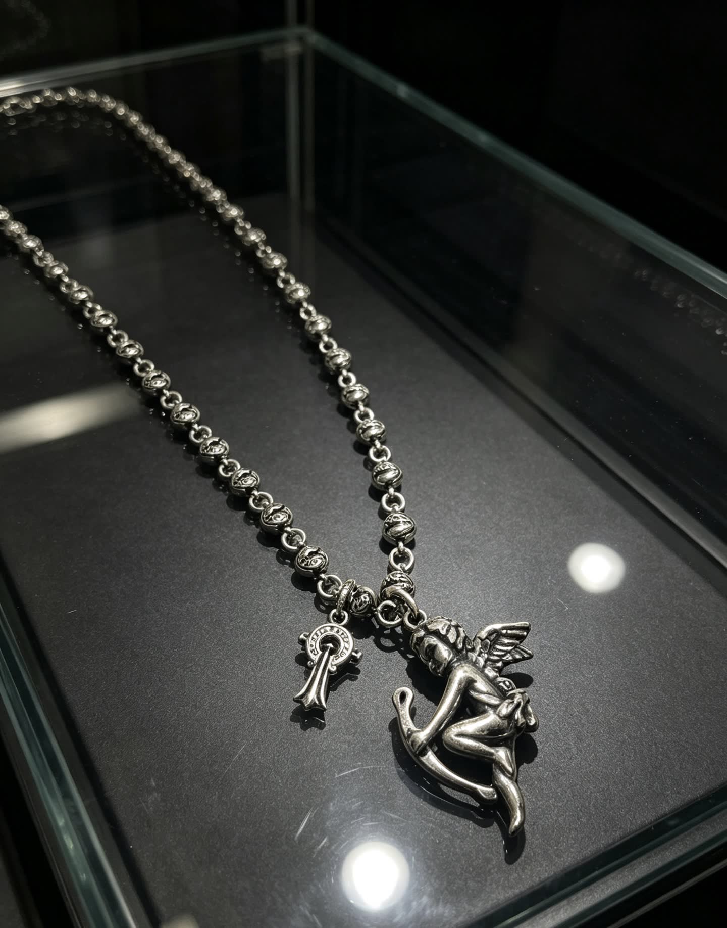 Chrome Hearts Silver Cupid Charm Necklace